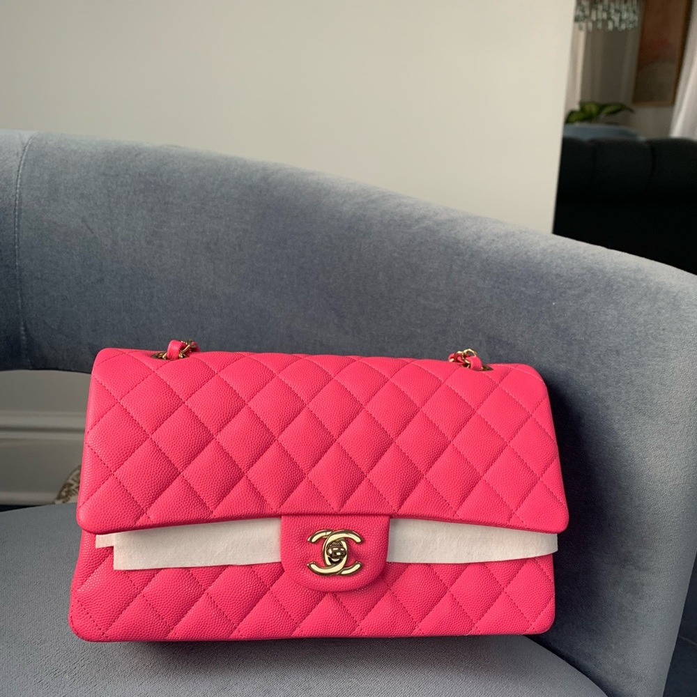 CHANEL Medium Classic Double Flap Bag Pink NK289 Caviar LGHW 22K New /r… - Picture 3 of 15